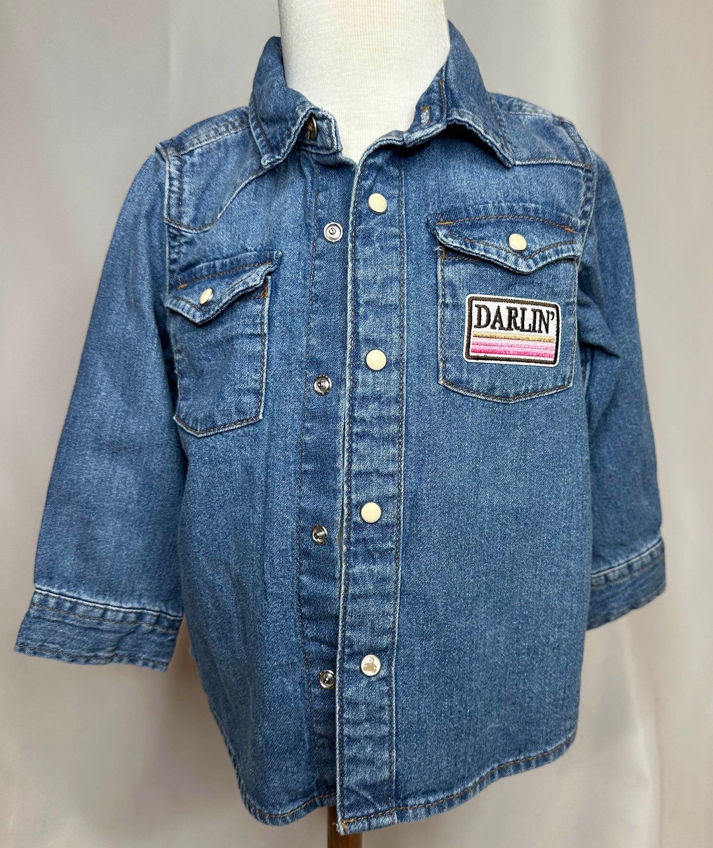 Toddler "Howdy" Denim Long Sleeve T-Shirt with star design back side and darlin front patch