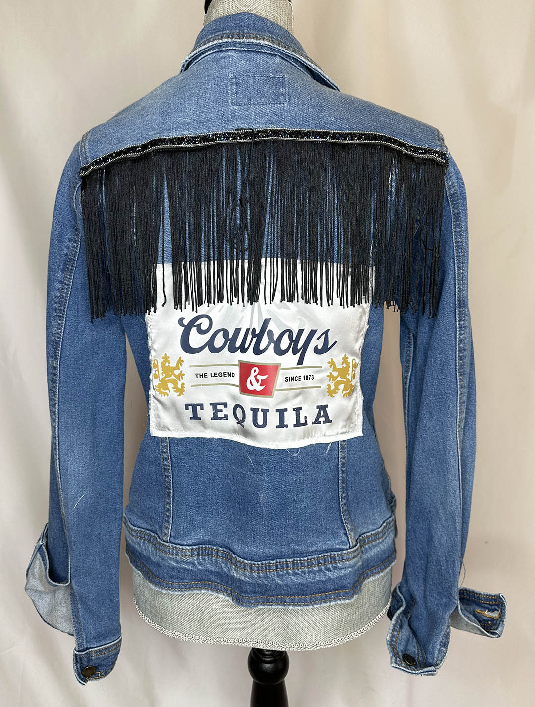 Black Fringe "Cowboys & Tequila" Denim Jacket