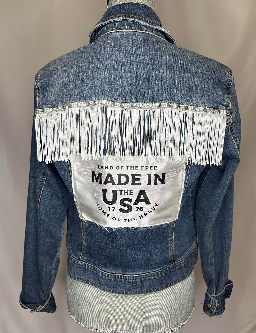 White Fringe "Made in America" Womens Denim Jacket