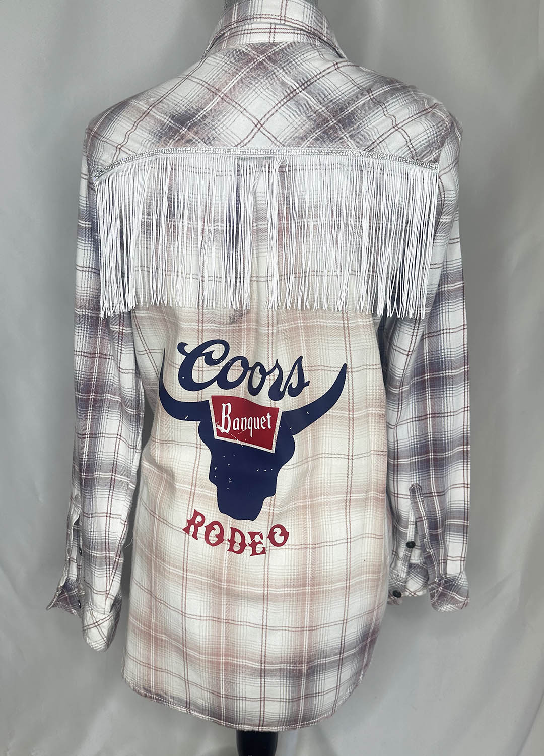 "Coors Rodeo" Womens White Fringe Flannel
