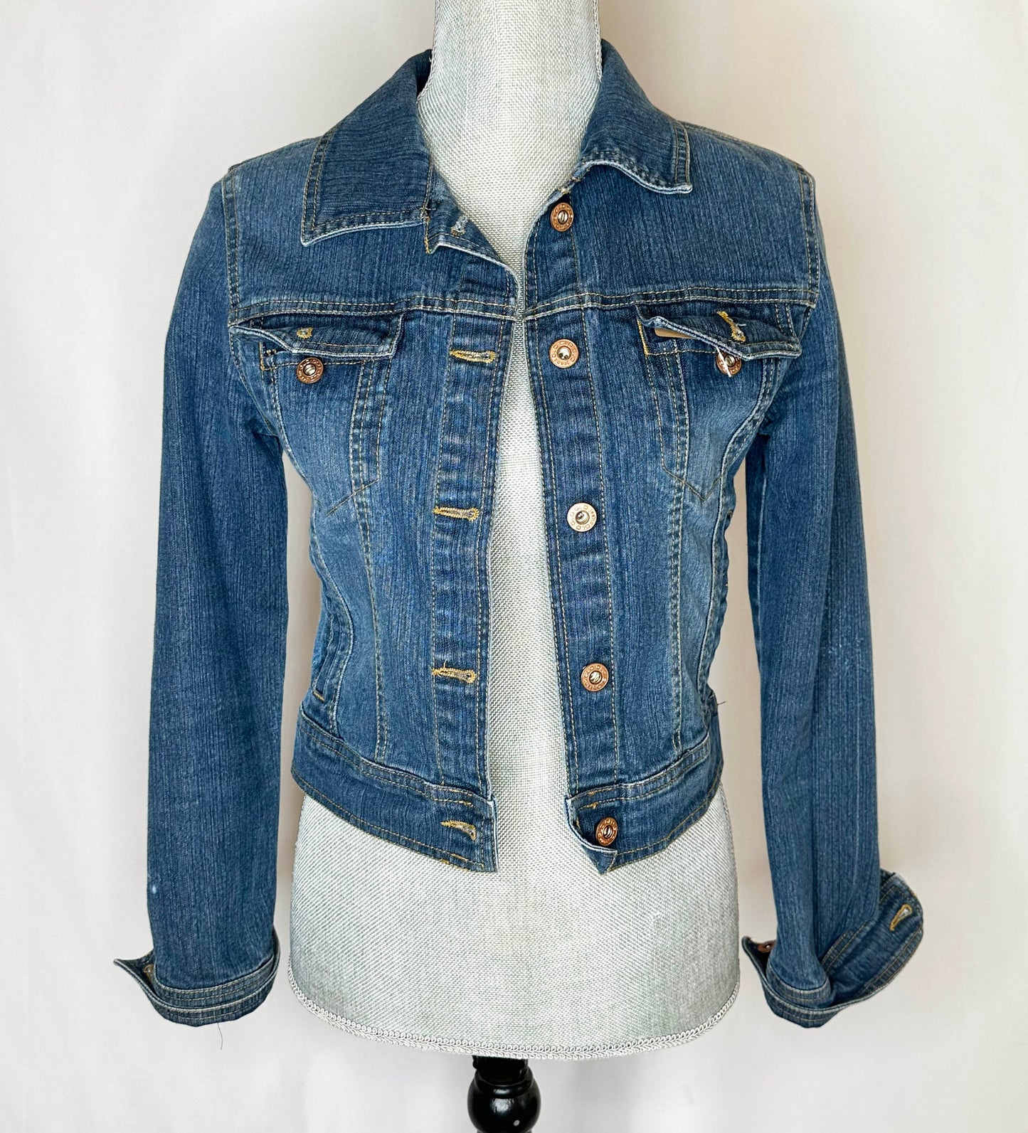"Cowboys & Tequila" Womens Denim Jacket Front Side featuring button up, double button pockets and seamless stitching.