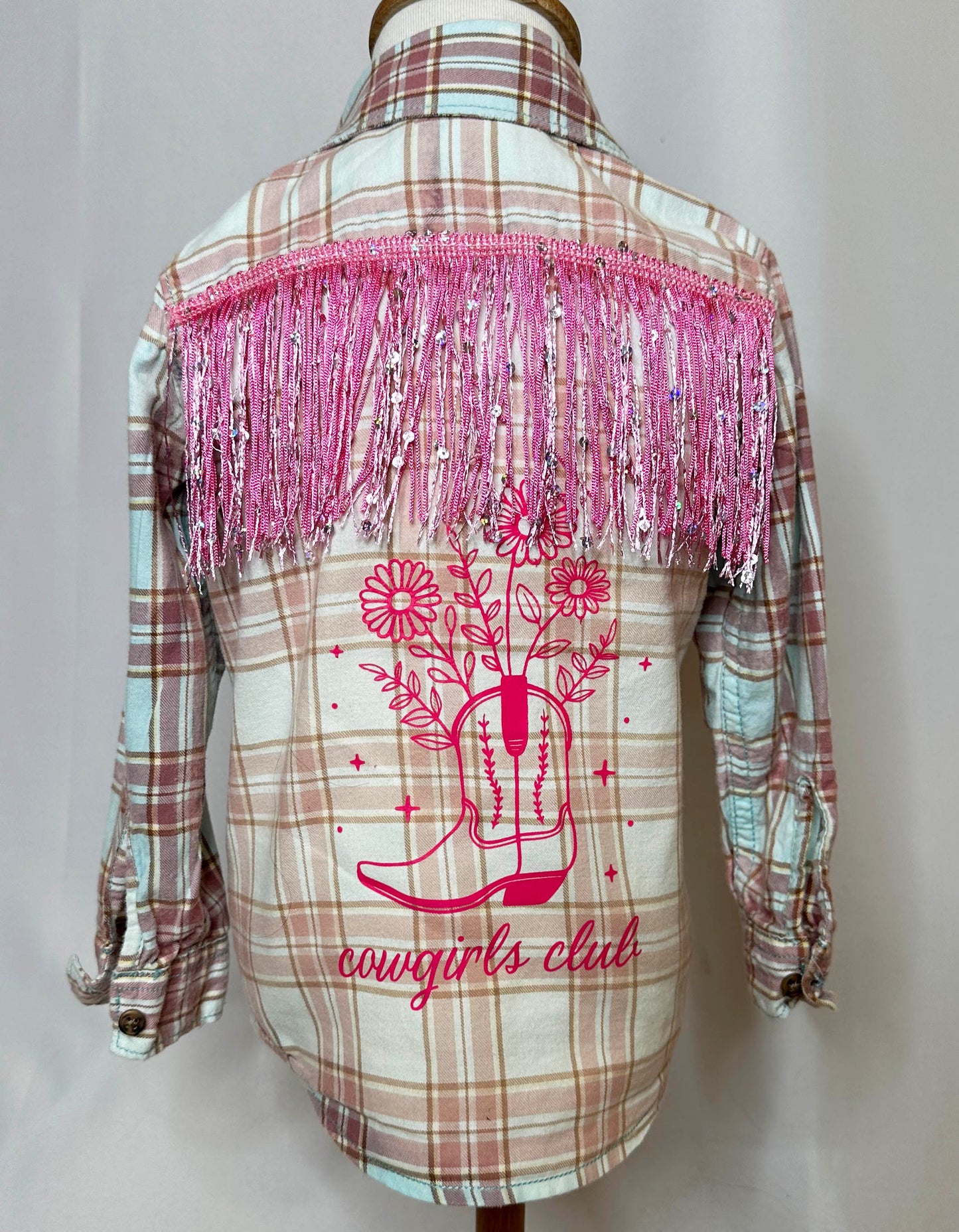 "Cowgirl Club" Pink Fringe Toddlers Flannel Back Side