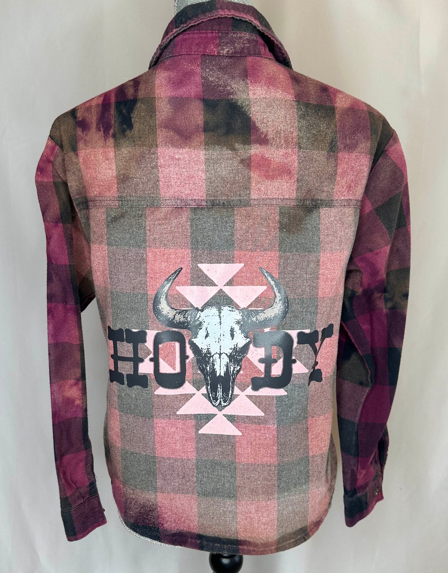 Women's Howdy Paid Long Sleeve Flannel with bull back side
