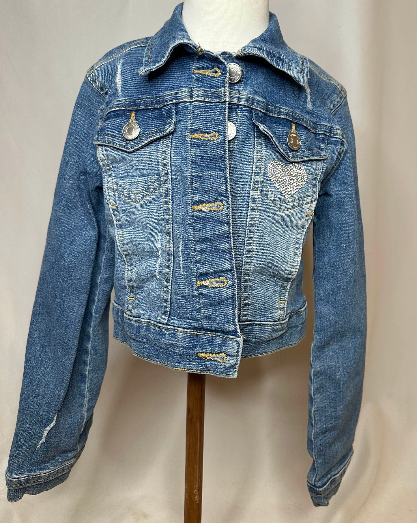 "Yee Haw" Kids White Fringe Denim Jacket Front Side