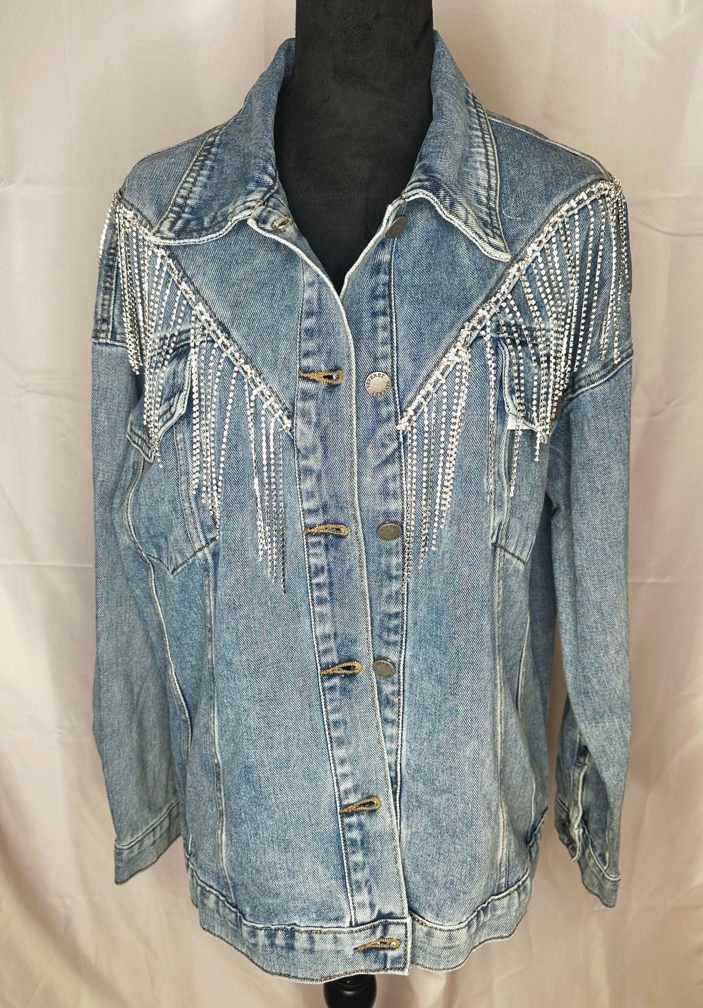 V Crystal Fringe "Yeehaws & Hellnaws" Womens Denim Jacket