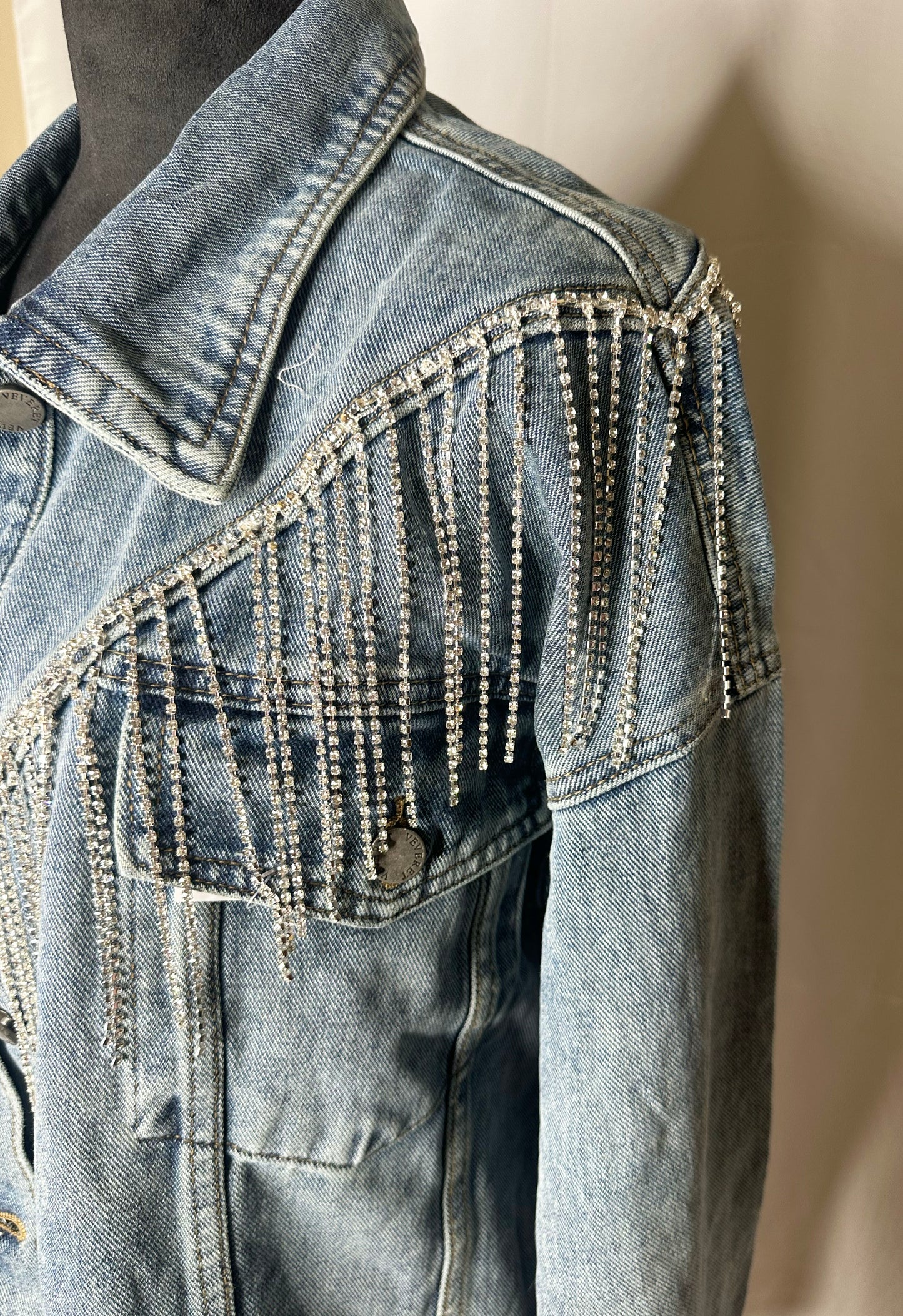 V Crystal Fringe "Yeehaws & Hellnaws" Womens Denim Jacket