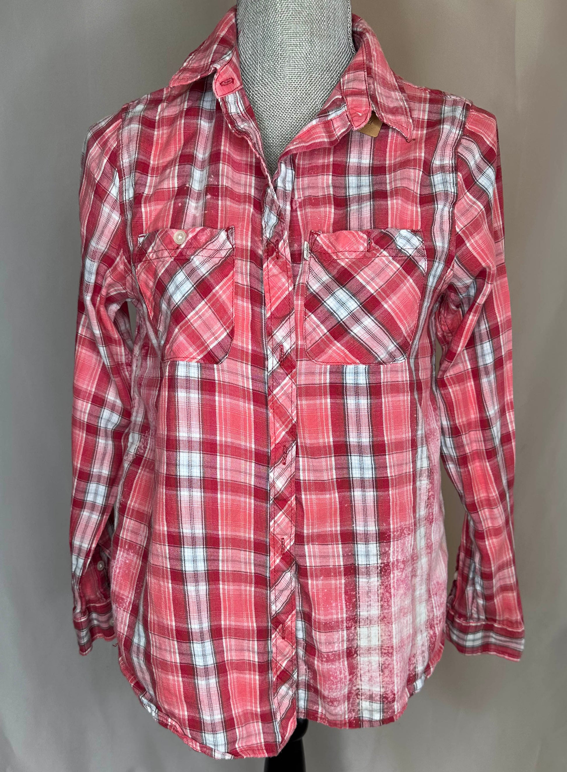 Fringed detail "Save a horse ride a cowboy" Women's Small plaid T-shirt and double open pocket front side