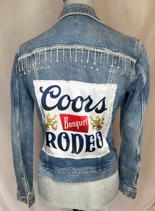 "Coors Rodeo" Women's Fringe Denim Jacket