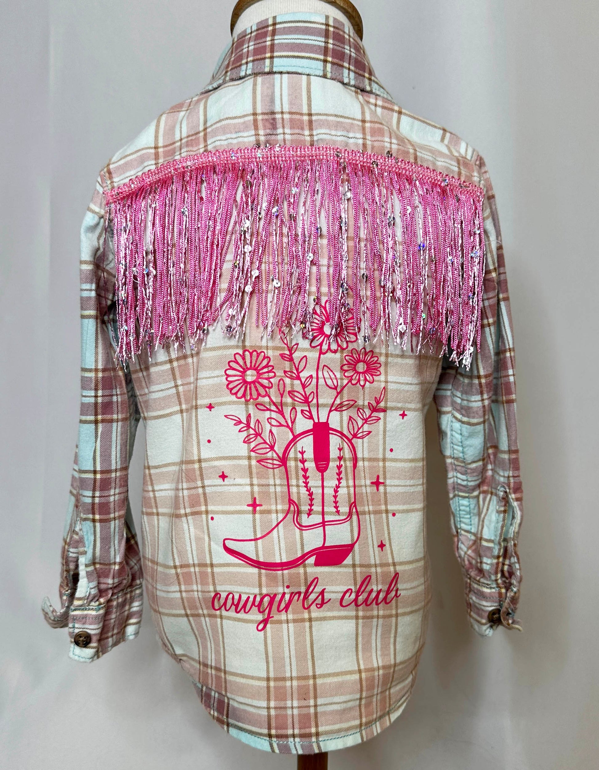 "Cowgirl Club" Pink Fringe Toddlers Flannel Back Side