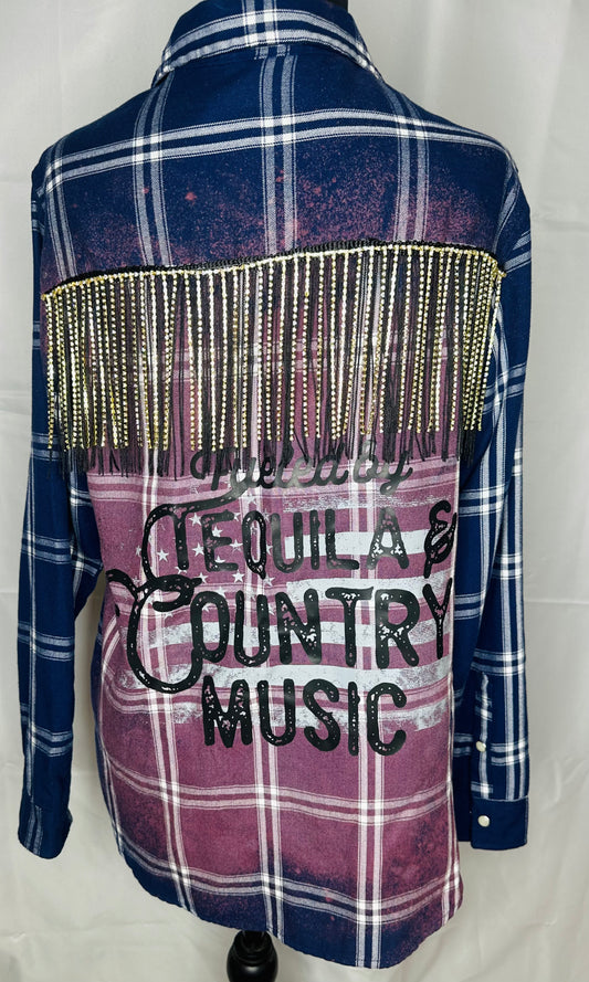 "Fueled by Coffee & Country Music" Fringed Women's Flannel