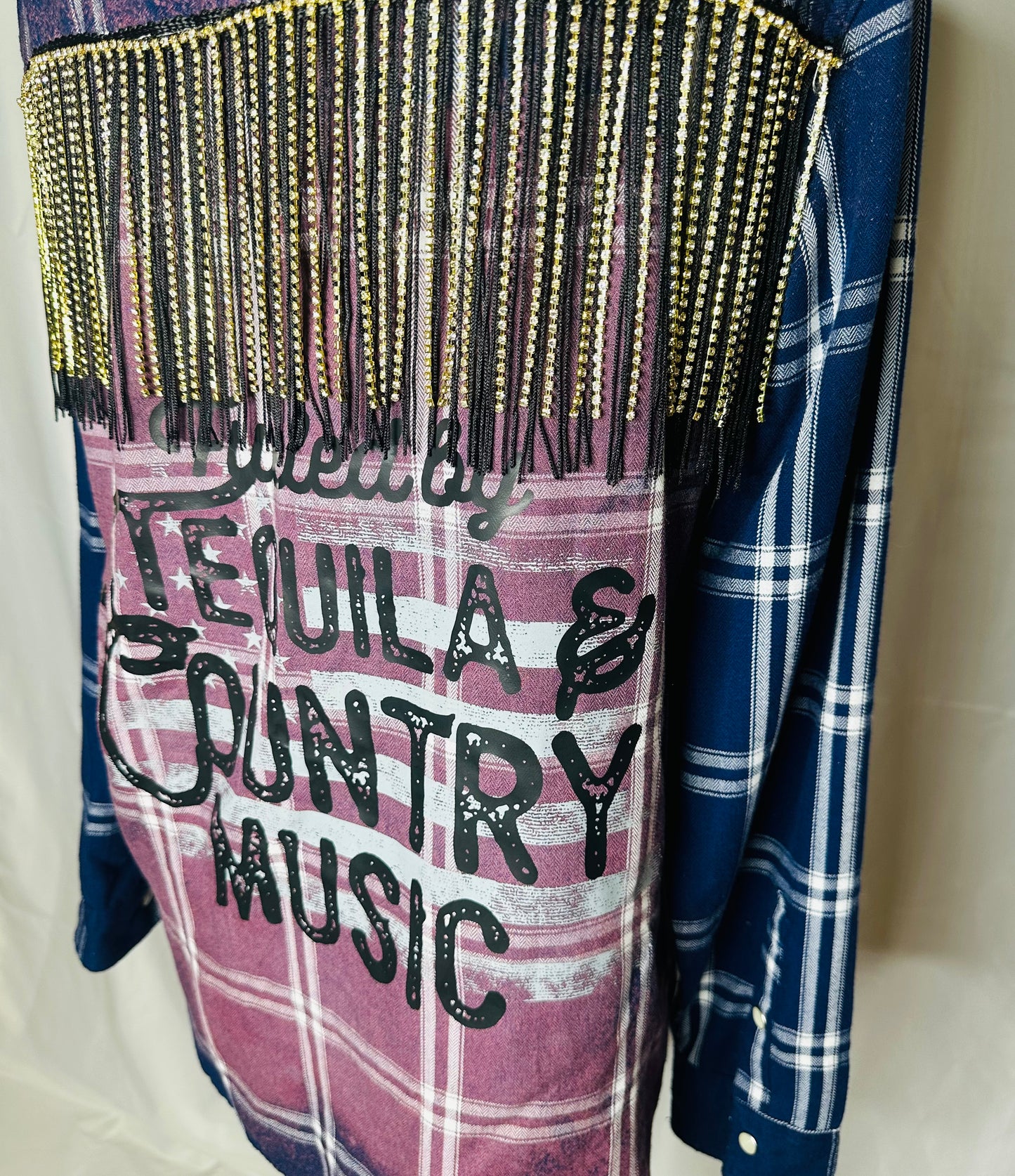 "Fueled by Coffee & Country Music" Fringed Women's Flannel