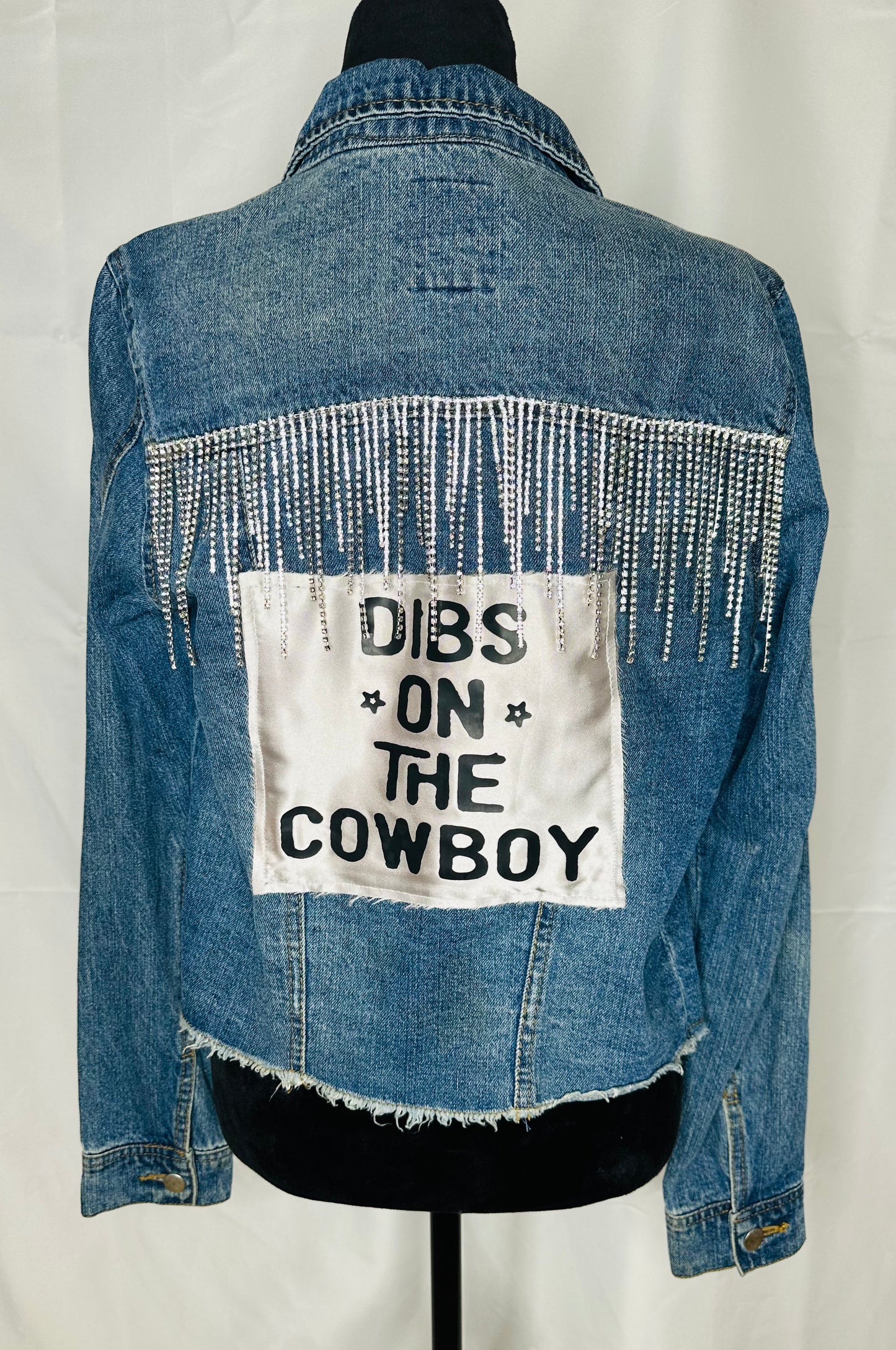 Elite crystal fringe "Dibs on the cowboy"  Womens Denim Jacket