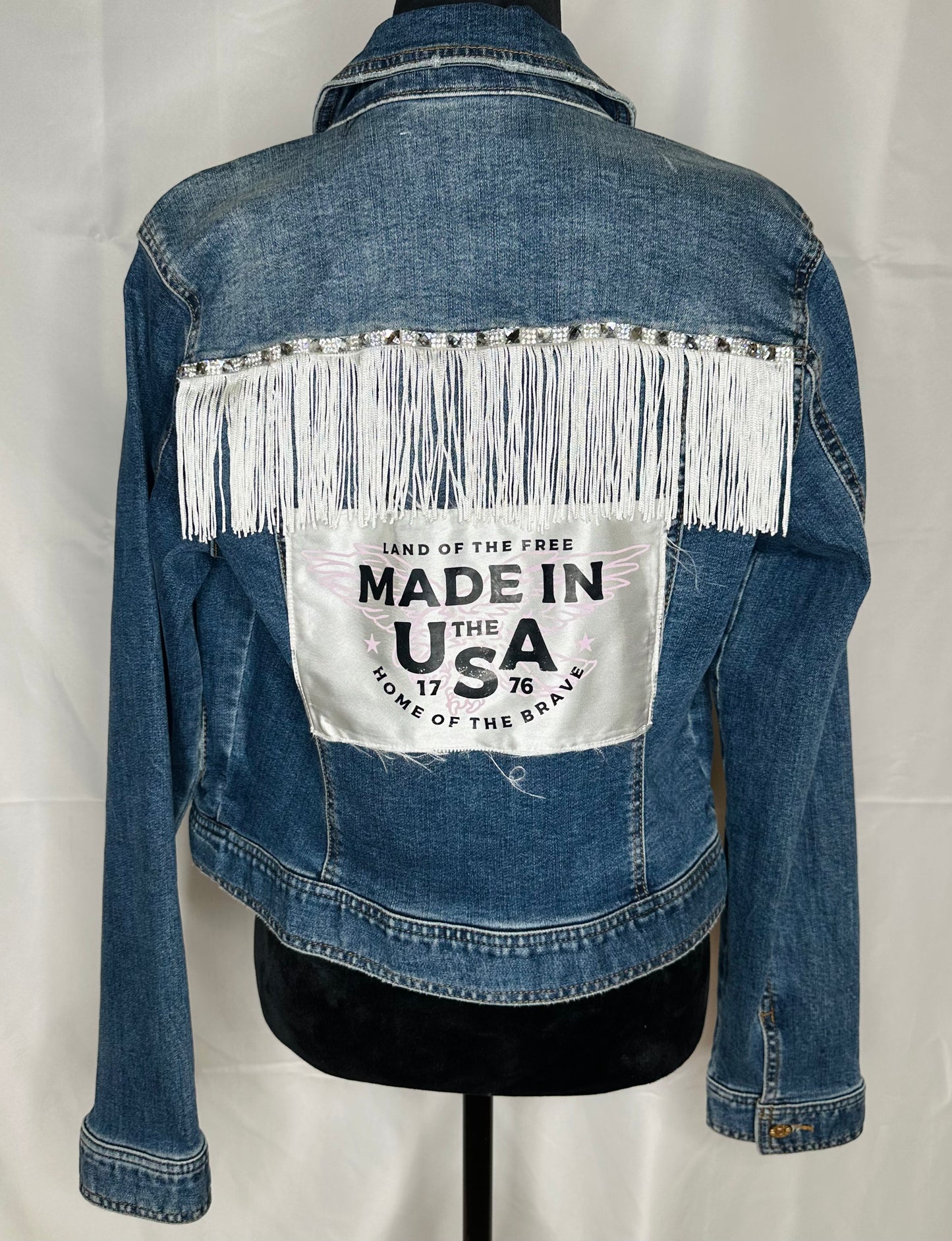White Fringe "Made in the USA"  Womens Denim Jacket