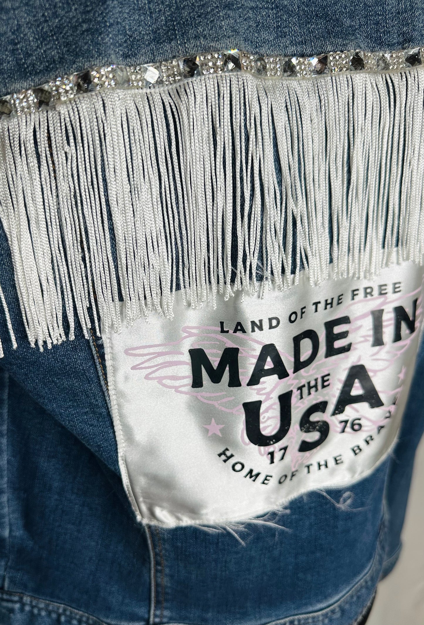 White Fringe "Made in the USA"  Womens Denim Jacket