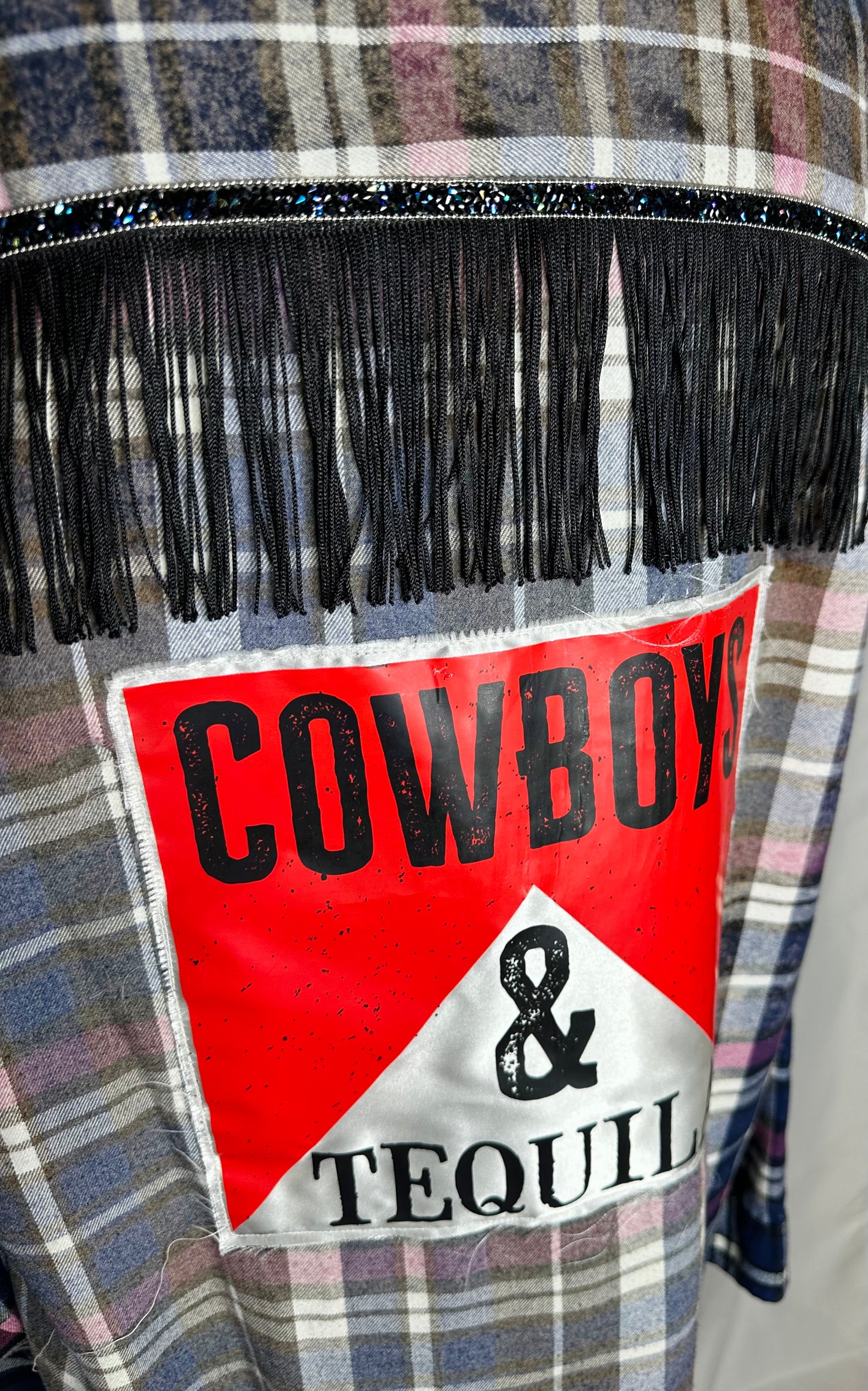 "Cowboys & Tequila" Womens Black Fringe Flannel