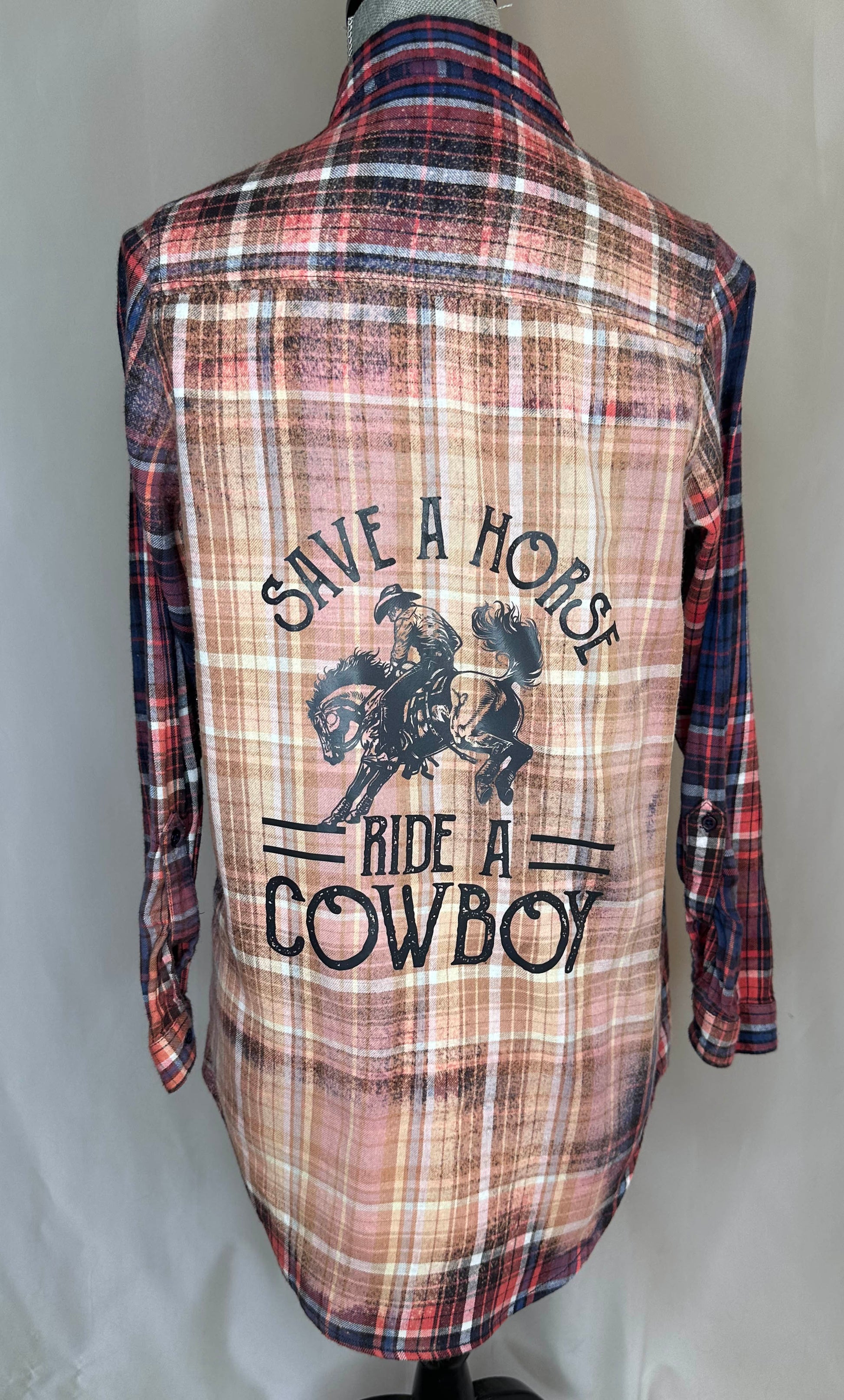 "Save a horse ride a cowboy" Women's Flannel Back Side with detailed print 