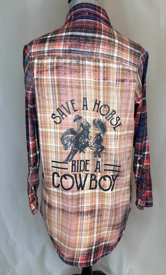 "Save a horse ride a cowboy" Women's Flannel Back Side with detailed print 